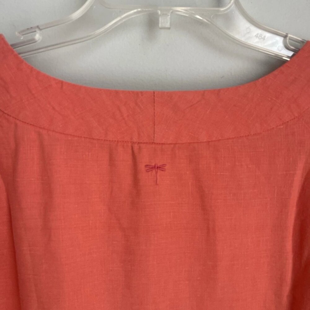 Tyler Boe Coral Orange 100% Linen 3/4 Sleeve Dress Women's - Picture 3 of 8